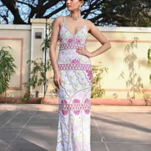 White and Pink Wedding Gown